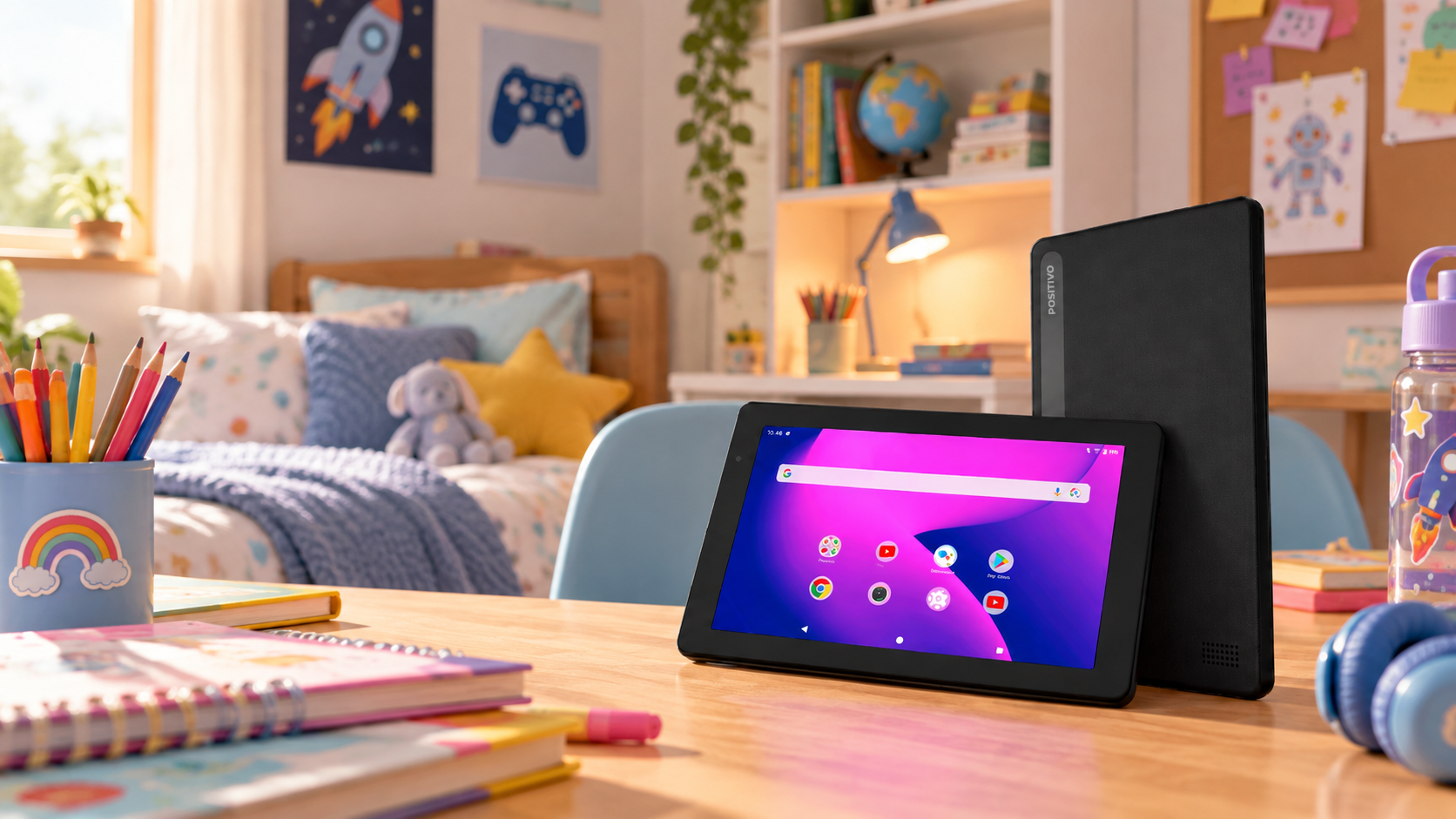 Vision TAB 7 sobre a mesa de um quarto infantil
